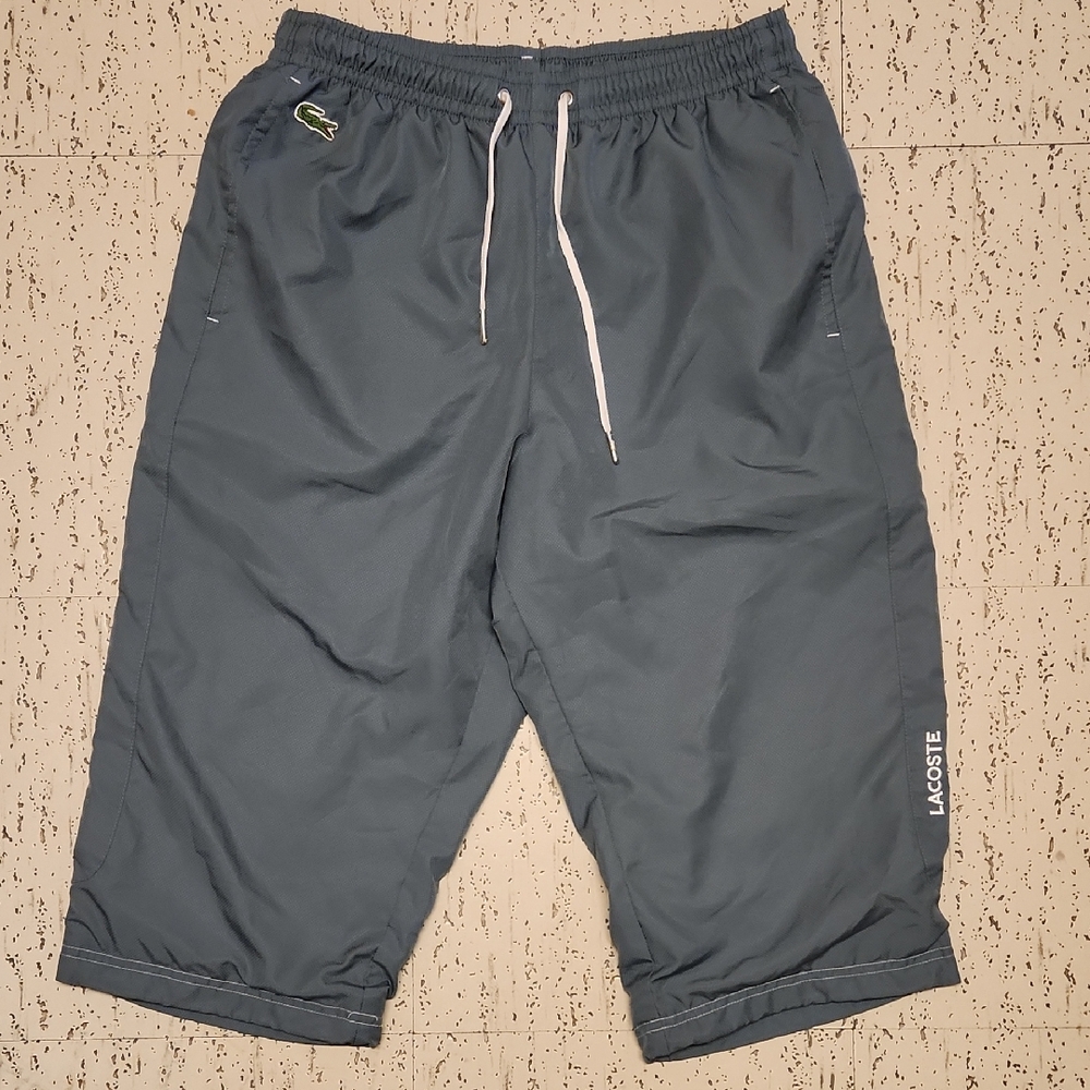 Lacoste Sport Gray Spellout Logo Long Leg Activewear Shorts